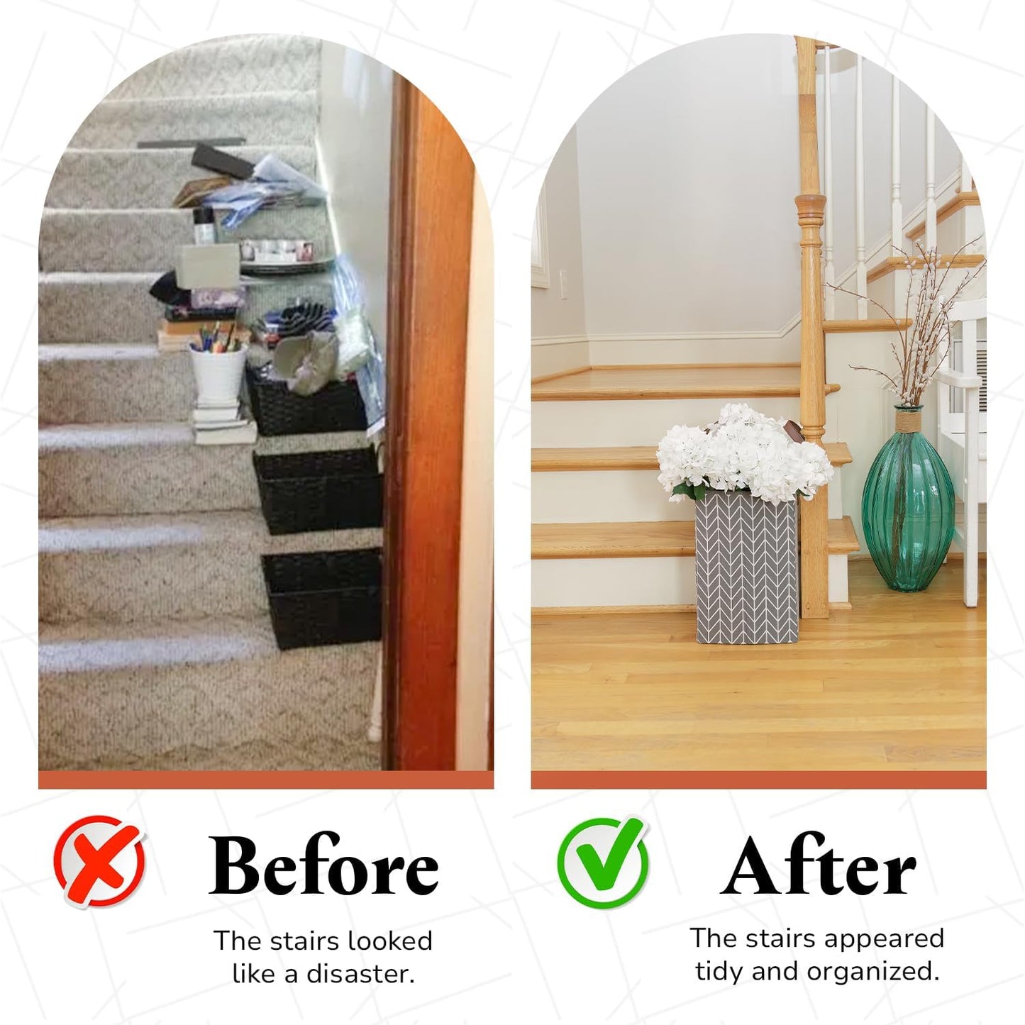 Neobirdie Chevron Pattern Stair Basket with Leather Handles - Grey