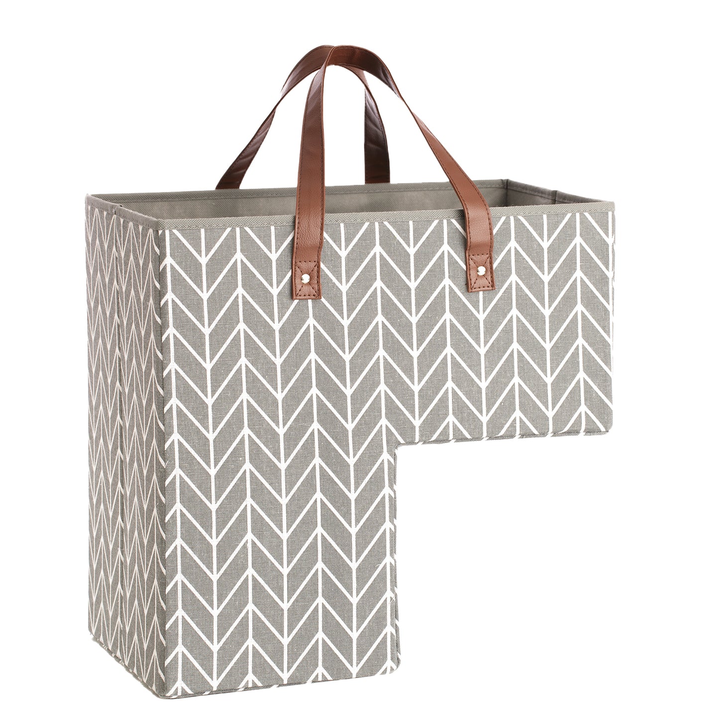 Neobirdie Chevron Pattern Stair Basket with Leather Handles - Grey