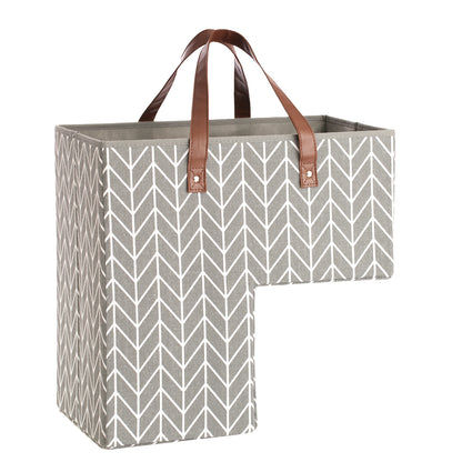 Neobirdie Chevron Pattern Stair Basket with Leather Handles - Grey