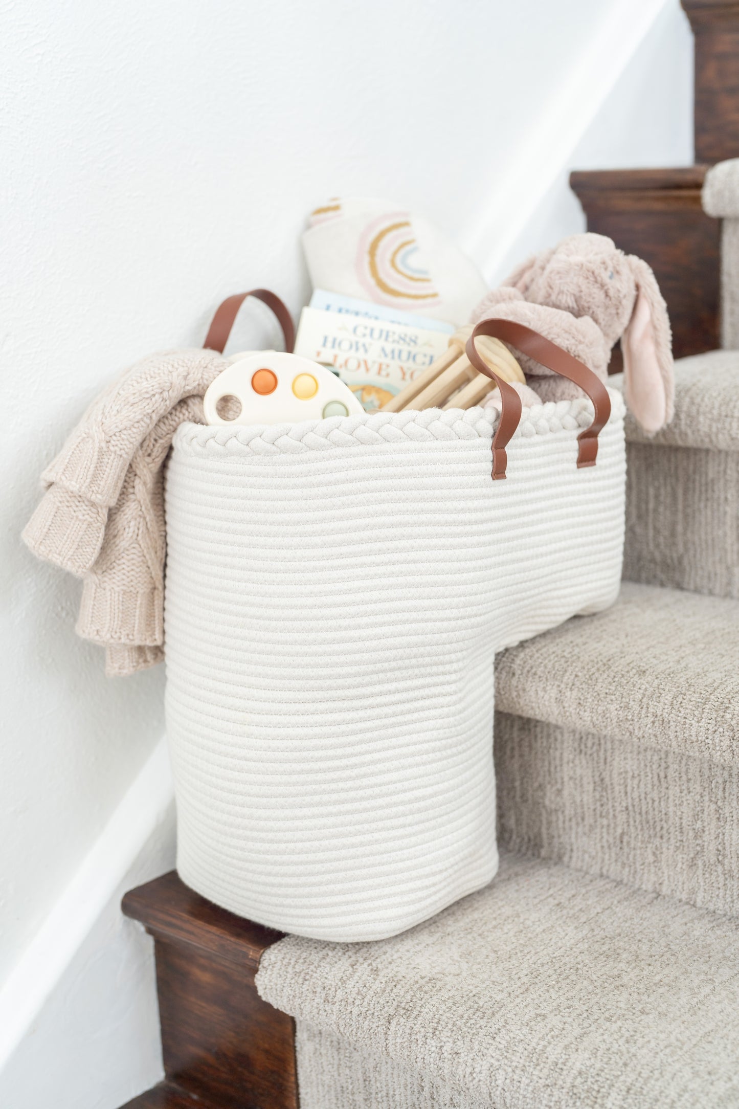 NEObirdie Rope Stair Basket for Carpeted and Wooden Stairs