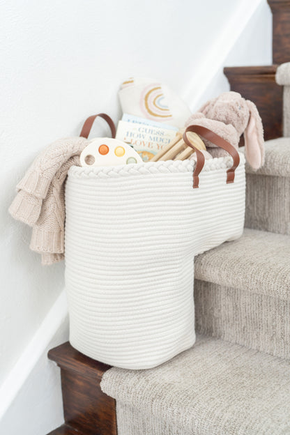 NEObirdie Rope Stair Basket for Carpeted and Wooden Stairs