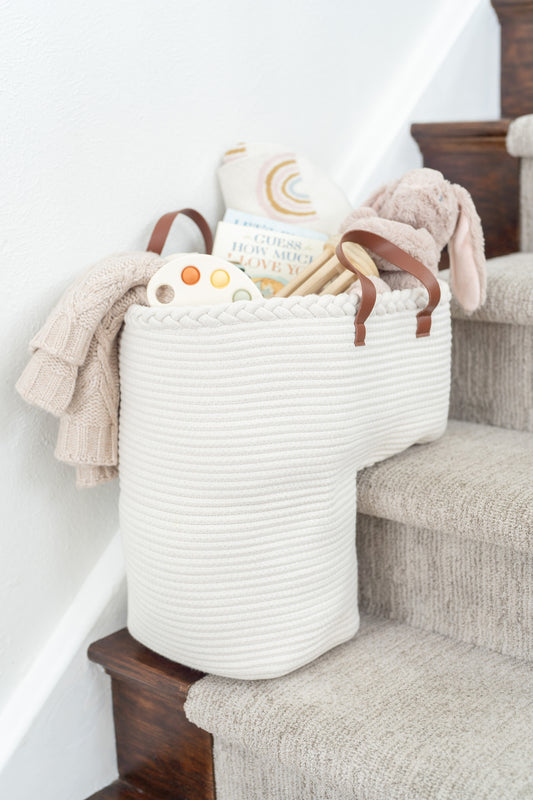 NEObirdie Rope Stair Basket for Carpeted and Wooden Stairs